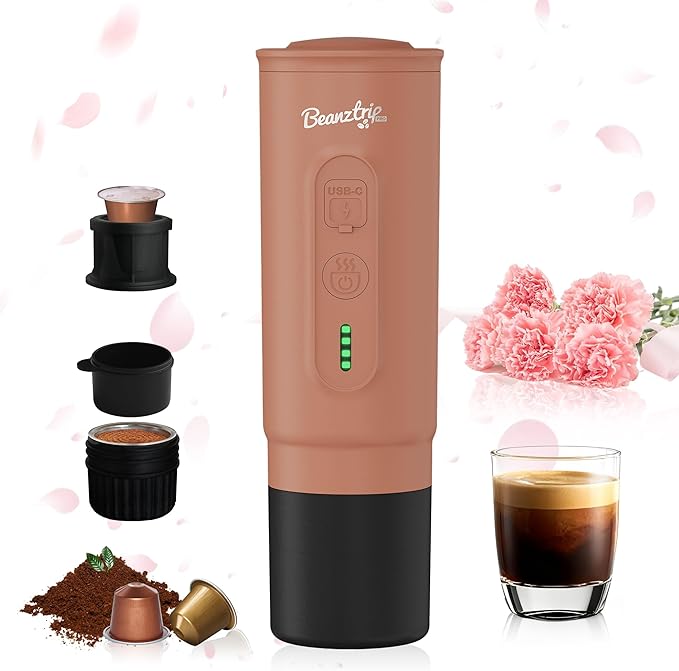 H02PRO Travel Coffee Maker, Portable Espresso Machine for Camping, 20 Bar Mini Coffee Maker Compatible with NS Capsule & Ground Coffee, Battery Operated Self-heating Car Coffee Machines for Travel