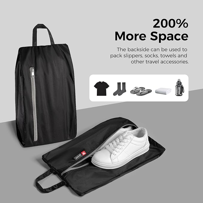 pack all Foldable Plus-Sized Shoe Bag for Travel, Water-Resistant Ultralight Shoe Pouch for Gym, Odor-Resistant Soccer Cleats Bag for Sport (Dual Pocket Version)