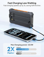 Solar-Charger-Power-Bank - 20000mah Solar Powered Battery Charger Cell Phone,20W Fast Charging Built in Cables,Camping Essentials Portable External Battery Pack Compatible with Multiple Devices