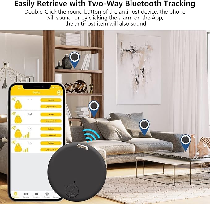 Aircawin Mini GPS Tracker, Key Item Finder Locator,No Monthly Fee App for iOS/Android 2023 Latest,Portable Anti-Lost Bluetooth Tag Item Tracker for Luggages/Kids/Pets/Phone/Wallet/Bag-2Pcs-Black+Black