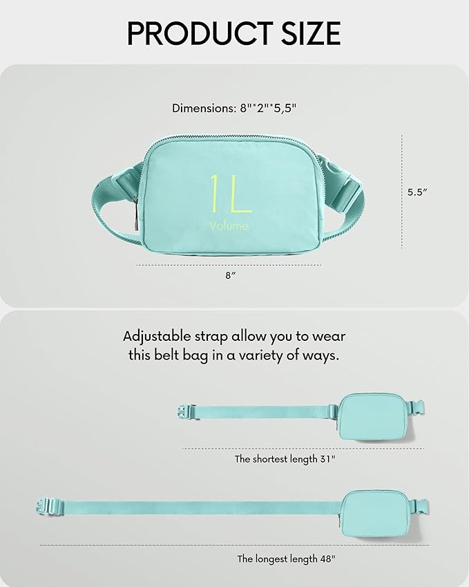 ODODOS Unisex Mini Belt Bag with Adjustable Strap Small Fanny Pack for Workout Running Traveling Hiking, Icing Blue