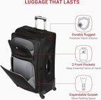 SWISSGEAR Sion Softside Expandable Spinner Luggage Durable Lightweight Travel Suitcase, Black, 3-Piece Set (21/25/29)