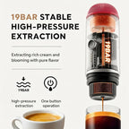 Portable Espresso Machine with 3-4 Min Self-heating, 7800mAh Rechargeable Electric Coffee Machine 19 Bar Compatible with NS Capsules and Ground Coffee (Red)