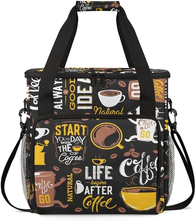 Start Your Day with Coffee Travel Bag Compatible with Keurig K-Mini, Single Serve Coffee Brewer Carrying Case Compatible for K-Mini Plus with Multiple Pockets for K-Cup Pods (Bag Only)