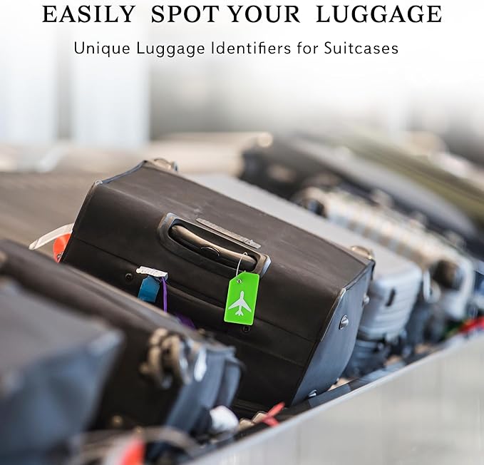 14 Pack Silicone Luggage Tag for Suitcases with Stainless Loop, TSA Approved, Privacy Protection Travel Essentials Bag Tags by Gostwo, Green