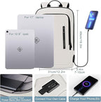 hk Backpack for Men Business Slim Backpack with USB Charger Computer Lightweight Anti-theft Travel (White, 17.3 Inch)