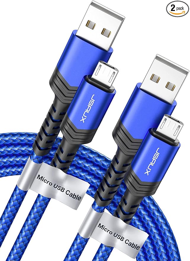 JSAUX Micro USB Cable for Android, (2-Pack 6.6FT) Kindle Charger Cord Replacement, Nylon Braided USB Micro Charging Cable Compatible with Galaxy S7 S6 J7 Edge Note 5, Kindle, MP3-Blue