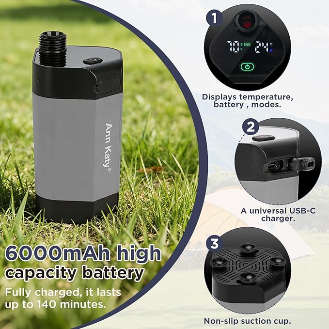Ann Katy Portable Camping Shower Outdoor Camp Shower Pump,Upgrade Rechargeable Electric Shower Pump with Intelligent Digital Display Multiple Spray Modes for Camping, Hiking, Traveling,RV