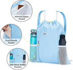 WANDF Drawstring Backpack with Shoulder Pad Sports Gym Backpack with Mesh Pocket String Bag for Women Men(Blue)