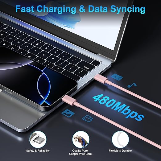 iPhone 17 16 15 Charger Fast Charging, 45W Dual USB C Android Phone Charger Block with 10FT Long Type C Cable Cord for Apple iPhone 17/Pro/Pro Max/Air/16/15 Plus/iPad/S26 Ultra/S25/S24/S23/S22(Pink)