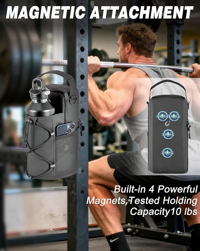 Magnetic Gym Bag for Men - Water Bottle Carrier Holder Bag with Shoulder Strap, 4 Built-in Magnets Gym Gifts for Men