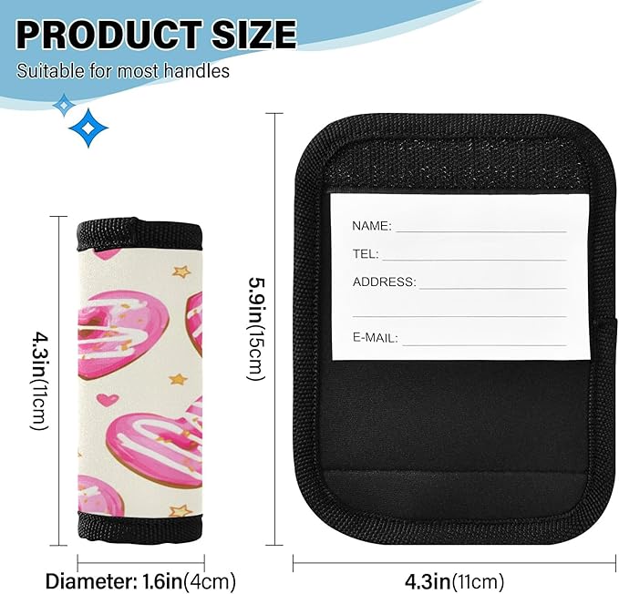 4 Pack Valentines Chocolate Luggage Handle Wrap, Detachable Luggage Tag, Neoprene Suitcase Wrap with Comfort Grip & Bright Identifier for Suitcase, Travel Bag, Sports Bag