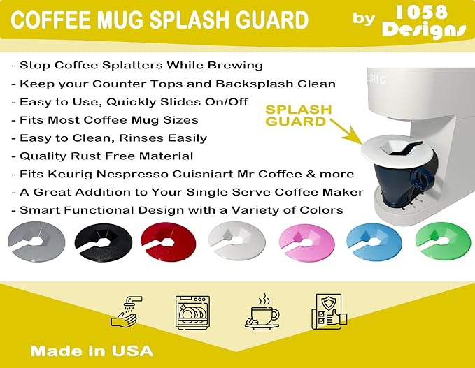 Coffee Mug Cup Splash Splatter Guard Screen compatible with Keurig and other single serve brewing machines (White)