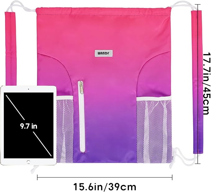 WANDF Drawstring Backpack with Shoulder Pad Sports Gym Backpack with Mesh Pocket String Bag for Women Men(Rose Gradient)