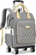 Ytonet Rolling Backpack for Women, 15.6 In Rolling Travel Backpack with 4 Spinner Wheels, Carry On Wheeled Backpack with Detachable Trolley, Water-Resistant Roller Bag for College Business Work, Grey