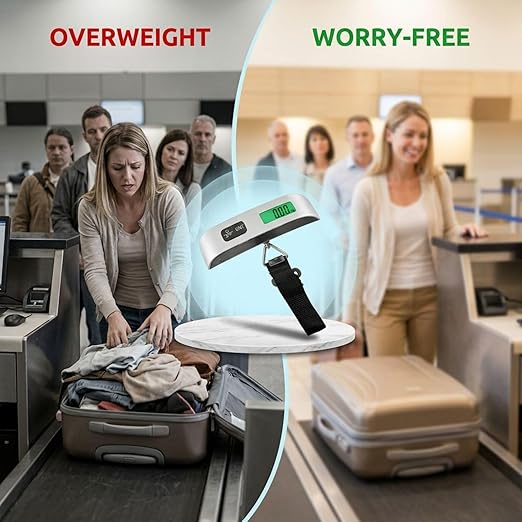 Portable Electronic Scale, Handheld Digital Luggage Weight Scale with 110 lbs/50 kg Capacity, 0.1 lb/10 g Precision, LCD Backlight Display for Travel, Fishing, Shopping, Home Use