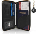 RFID Blocking Passport Wallet, Anti Theft PU Leather Passport Pouch with Tracker Case, Travel Document Organizer Zipper Wallet with Wrist Strap, Gifts for Women and Men (Black)