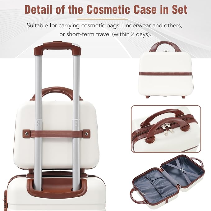 Luggage Sets, 2 Piece Carry on Luggage Set with Travel Bag, 2 Piece Expandable Spinner Hardshell Suitcase with TSA Lock, Back to School Suitcase, Women Men (White, 20/24 inch+Cosmetic Case)