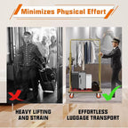 Gold Hotel Luggage Cart,42"x24" Bellman Cart with Baffle Guardrail and 6In Caster Weight Capacity Up to 850LBS Provide Convenience to Guest Gold Finished Hotel Cart Add Elegance to Hotel&Resort