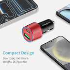 67.5W Red Car Charger USB C Super Fast Charging, 45W USBC&QC3.0 Port Plug for iPhone 17 Pro Max/Air/16/15/iPad, Samsung S26/S25 Android Cell Phone, Dual 12V Cigarette Lighter Adapter+3.3ft Type C Cord