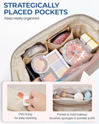 BAGSMART Makeup Bag Travel Toiletry Bag, Puffy Padded Make Up Bags for Women Makeup Organizer Case, Wide-open Pouch Purse Travel Essentials Toiletries Accessories Brushes, Camel
