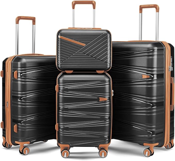 Hard Shell Luggage Sets 4 Piece with 360 Spinner Wheels,Lightweight Suitcase Set with TSA Lock,Travel Luggage Set with Telescoping Handle,Light and Strong,Easy to Clean (Black 2)