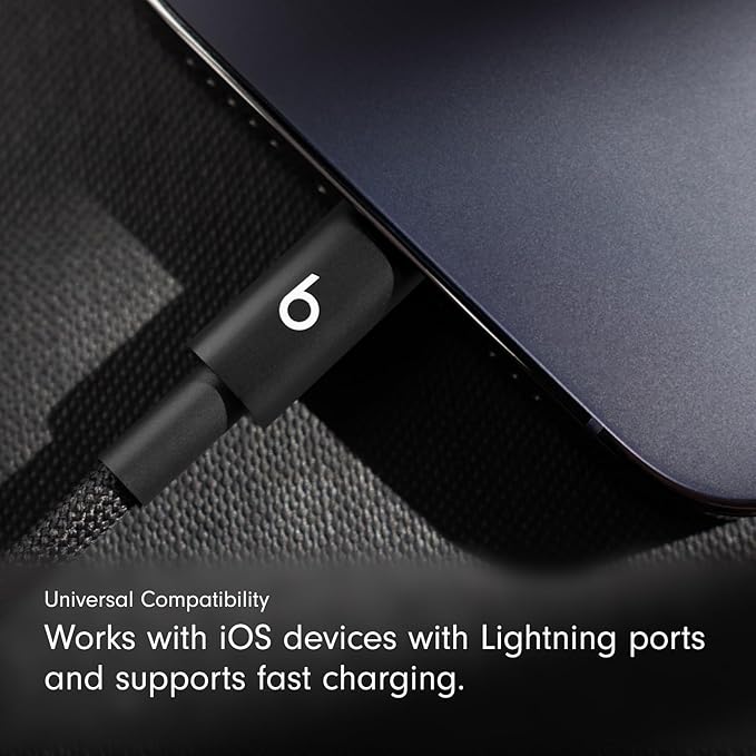 Beats USB-C to Lightning Woven Short Cable Fast Charging Durable/Tangle-Free Compatible Charger for Apple Devices w Lightning Ports (8 in, 20 cm) - Bolt Black