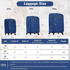 Lightweight Expandable Softside Luggage Sets 3 Piece, Large Capacity Travel Suitcase with Spinner Wheel, TSA Lock, Easy Access Design and Adjustable Telescoping Handle (Blue)