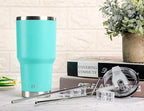 D·S 30oz Mint Tumbler Stainless Steel Double Wall Vacuum Insulated Mug with Straw and Lid, Cleaning Brush for Cold and Hot Beverages