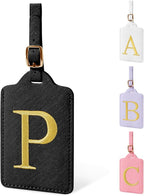 Personalized Initial Luggage Tags for Suitcase TSA Approved, Black Leather Cute Luggage Tag with Privacy Cover Name Card, Embroidered Custom Luggage Tags Travel Backpack Tags Gifts for Women Kids(P)