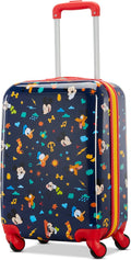 American Tourister Mickey Mouse Carry-On Luggage - Airline Approved, Durable Hardshell with Micky, Donald Duck, Pluto & Goofy - Roll Confidentially with Spinner Wheels & Colorful Adjustable Handle