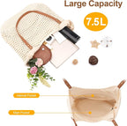 Peicees Crochet Beach Bag Purse, Boho Woven Tote with Leak-Proof Lining For Summer Vacation Travel Casual Shoulder Bag Soft