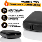 Weston 7.4V Rechargeable Battery Pack - 5000 mAh Replacement Power Source for Heated Jackets, Vests, and Clothing - USB & DC Output - Compatible Heated Gear