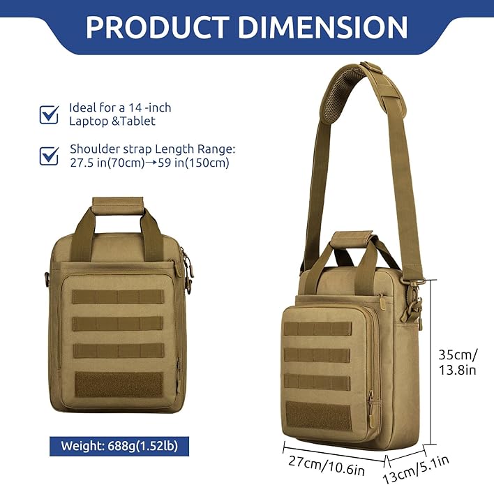 ZHIERNA Tactical Messenger Bag, Tactical Briefcase Laptop Bag Heavy Duty MOLLE Shoulder Pack Handbag for Men(Patch Included)