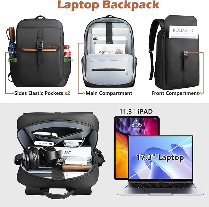 hk Slim Laptop Backpack for Men Women, Lightweight Business Backpacks 17.3 Inch Water-resistant Computer Bag for College Work Daily