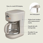 BELLA 12 Cup Programmable Coffee Maker, Reusable Dishwasher Safe Accessories, Easy LCD display, Auto Shutoff, 900 watt, Oatmilk