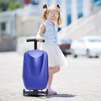 2-in-1 Ride-On Scooter Suitcase for Kids & Adults, 20” Foldable Hardshell Carry-On Luggage for Travel, Lightweight Kids Scooter Bag with Wheels
