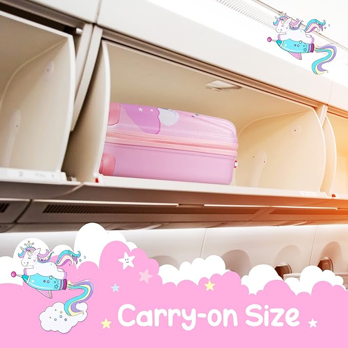 BABY JOY 2 PC Kids Carry On Luggage Set, 18" Toddler Trolley Case & 12" Backpack with Hard Shell & Rolling Wheel Design, Kids Suitcase for Boys Girls (Pony)