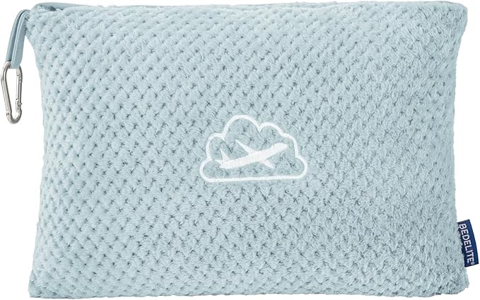BEDELITE Travel Blanket with Bag, Ultra-Soft Jacquard Fleece Blanket with Luggage Sleeve & Backpack Clip, Airplane Blanket Travel Essentials, Blue
