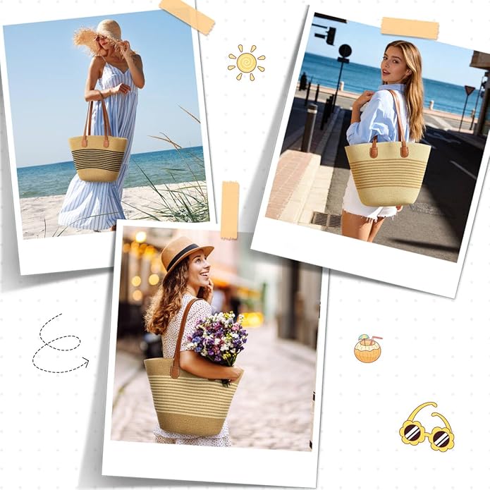 Beach Bags for Women, Summer Straw Beach Bag Straw Purse Shoulder Handbags Large Beach Tote for Summer Vacation