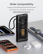 2026 FIFA Licensed 190W 20000mAh Power Bank for Laptop Portable Charger,3-Port USB-C Fast Charging Battery Pack with Built-in Retractable Cables for MacBook,Cell Phones,iPhone,Android,Samsung,Black