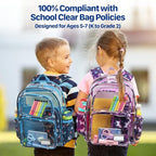 Bagseri Clear Backpack for Boys - 15 Inch Heavy Duty Kids Clear Bookbag for Kindergarten to Grade 2, Transparent School Bag with Reflective Strip, Fits Folders, Navy Space