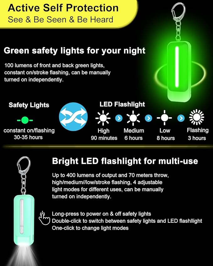 Personal Alarm for Women, Rechargeable with Safety Lights & Low Battery Notice, 130dB Siren with LED Flashlight Strobe Light for Emergency, Dual Light Sources Safety Keychain