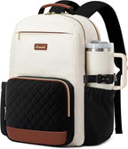 LOVEVOOK Laptop Backpack for Women with Pouch Pocket for Large Capacity Cup,15.6 Inch Teacher Nurse College Work Travel Backpack Purse,Waterproof Laptop Computer Bags,Beige-Black-Brown+Diamond-shaped