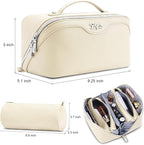 BOYATU Travel Makeup Bag Organizer Cosmetic Bag: 3 Pcs Set Make up Bags for Women with Handle - Waterproof Vegan Leather Toiletry Bags Travel Essentials Pouch with Compartments (C-04-White)