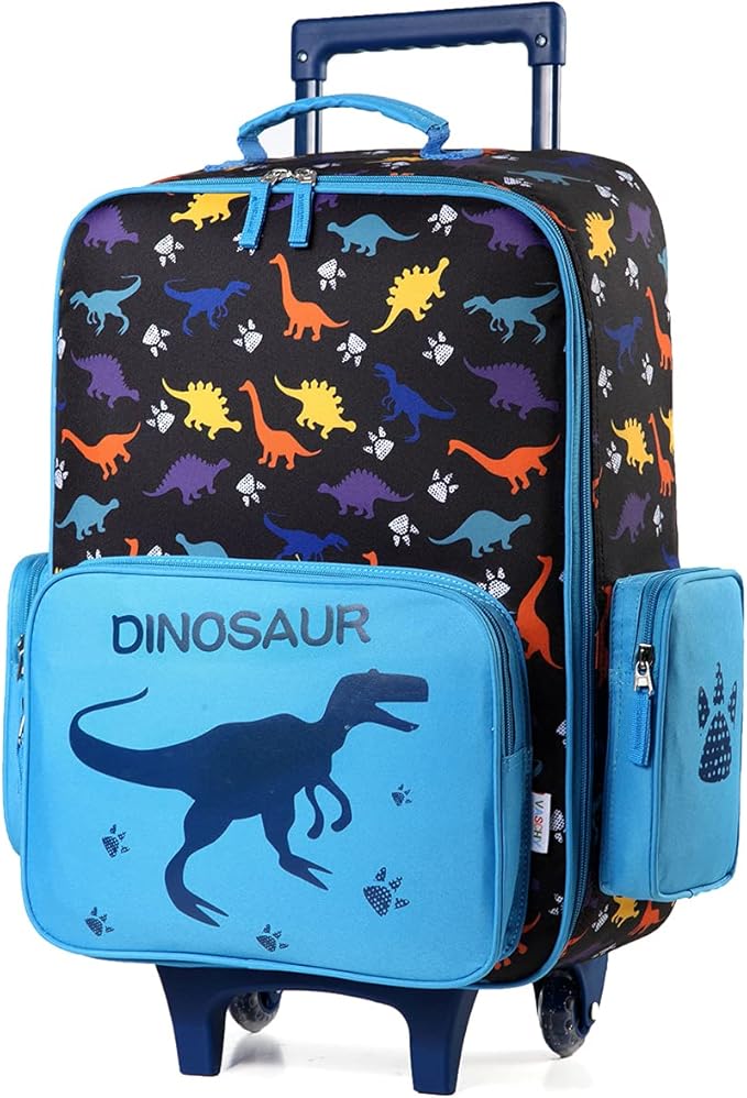 VASCHY Kids Luggage for Boys, Cute Rolling Travel Carry on Suitcase for Toddlers/Children with Wheels 18inch Dinosaur