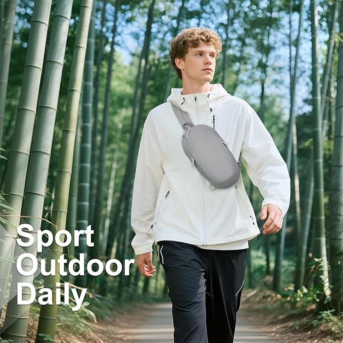 Small Sling Bag with RFID Blocking, Mini Fanny Pack for Women and Men, Convertible Crossbody Anti Theft Chest Bag for Travel Hiking Running, Grey