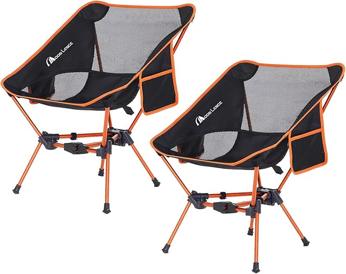 MOON LENCE Portable Camping Chair Backpacking Chair - The 4th Generation Ultralight Folding Chair - Compact, Lightweight Foldable Chairs for Hiking Mountaineering, Beach (Orange-2Pack)