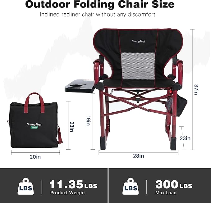 SUNNYFEEL Camping Directors Chair Set of 2 Aluminum Oversized Portable Folding Chair with Side Pocket and Adjustable Side Table for Beach, Fishing, Trip, Picnic, Lawn, Outdoor Foldable Camp Chairs