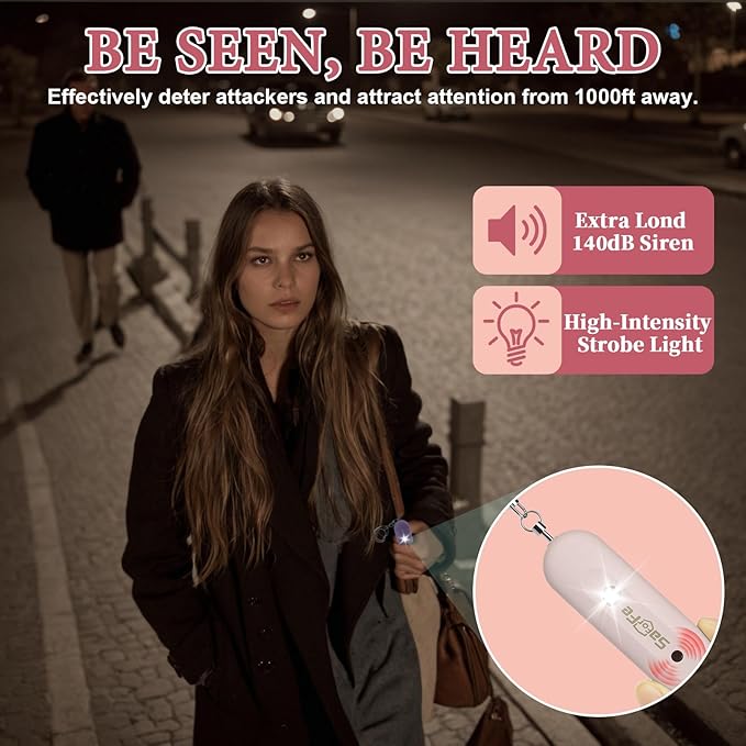 Personal Safety Alarm - Waterproof Rechargeable Security Alarm - 140dB Extra Loud Siren & Strobe Light - Self Defense Keychain - Gift for Women, Teenagers, College Girls, Seniors (Pink)
